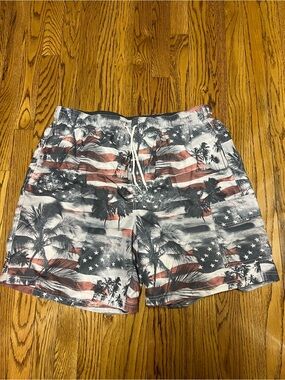 Patriotic Palm Men's Swim Trunks - Red, White & Blue